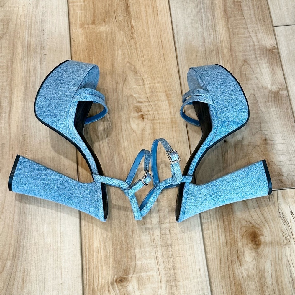 💕CCO💕 NWT Gianni Bini Platform Ankle Strap Open Toe Sandals Heels Blue 8 1/2 - Picture 5 of 16